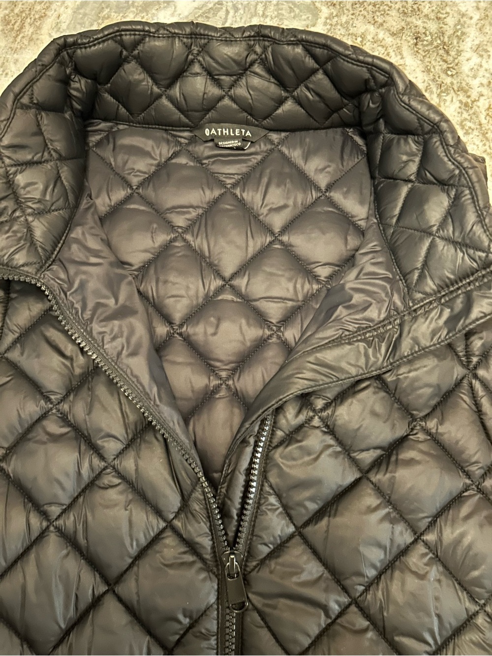 Athleta Black Quilted Diamond Vest zippered pockets , double zippered.XL - Picture 2 of 7